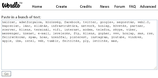 1. ábra - Cimkefelhő készítése online: Wordle 1. ábra - Cimkefelhő készítése online: Wordle