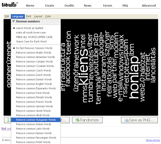 4. ábra - Cimkefelhő készítése online: Wordle 4. ábra - Cimkefelhő készítése online: Wordle
