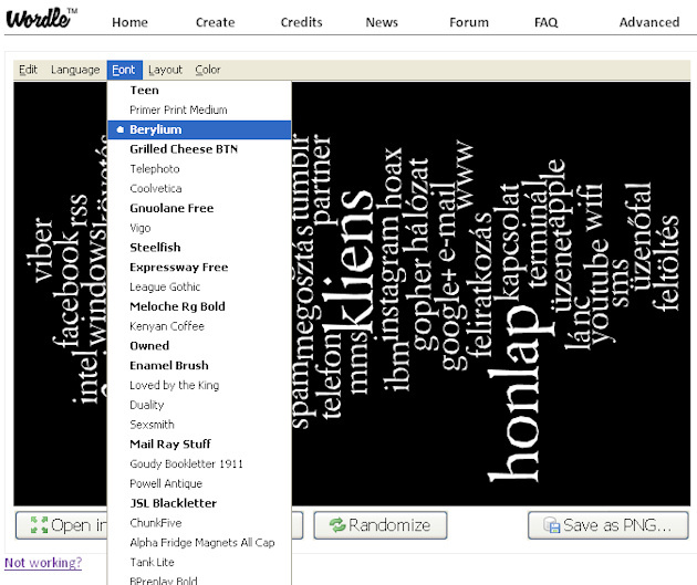5. ábra - Cimkefelhő készítése online: Wordle 5. ábra - Cimkefelhő készítése online: Wordle