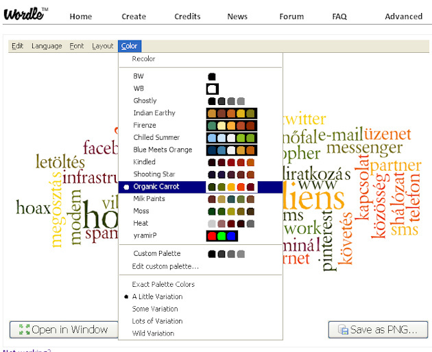 7. ábra - Cimkefelhő készítése online: Wordle 7. ábra - Cimkefelhő készítése online: Wordle