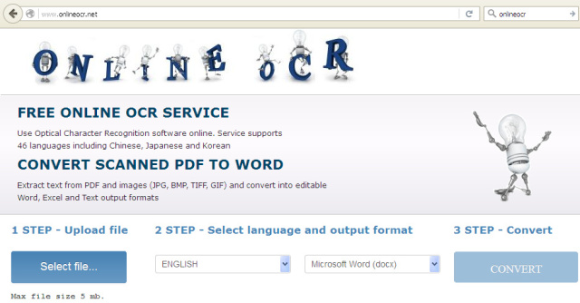 Ellátogatunk a http://www.onlineocr.net/ oldalra, hogy a fotónkat OCR-ezhessük.
