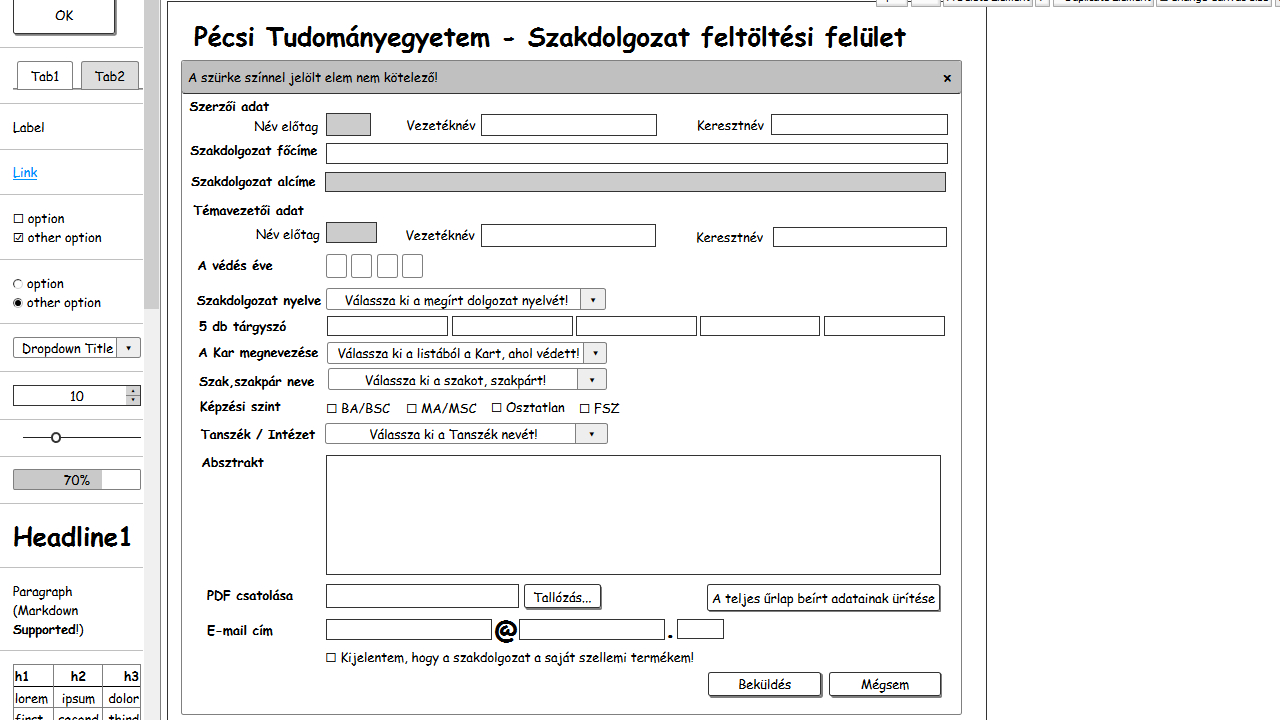 Egy szakdolgozati feltöltési űrlap terve
